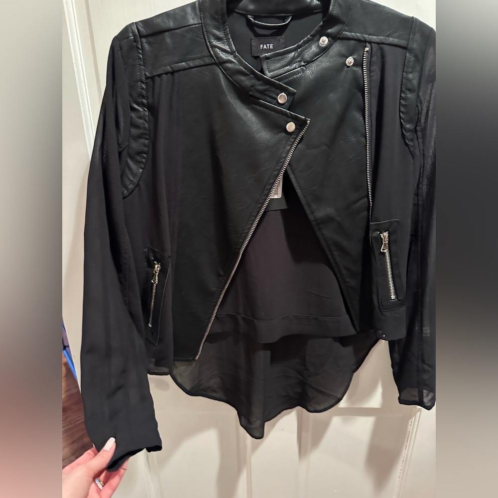 Leather jacket blouse